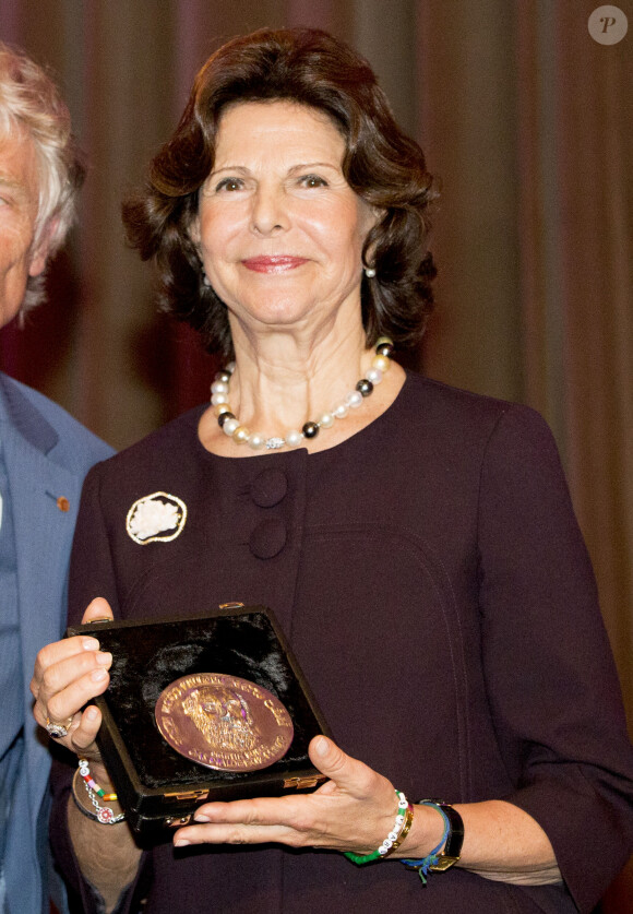 La reine Silvia de Suède reçoit le prix Martin Buber à Kerkrade, aux Pays-Bas, le 25 novembre 2014.