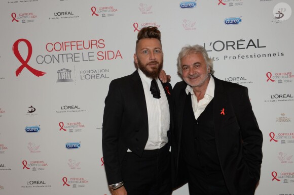 Jérôme Guézou et Franck Provost - soirée pour l'opération Coiffeurs contre le sida dans le cadre de la Journée mondiale contre le sida à l'Académie L'Oréal Produits Professionnels à Paris, le 1er décembre 2014.
