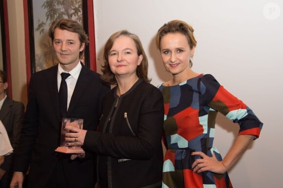 François Baroin, Nathalie Loiseau (Directrice de L'Ena) et Caroline Roux - Soirée de remise des "Prix de la Femme d'Influence 2014" à l'hôtel du Louvre à Paris le 8 décembre 2014.