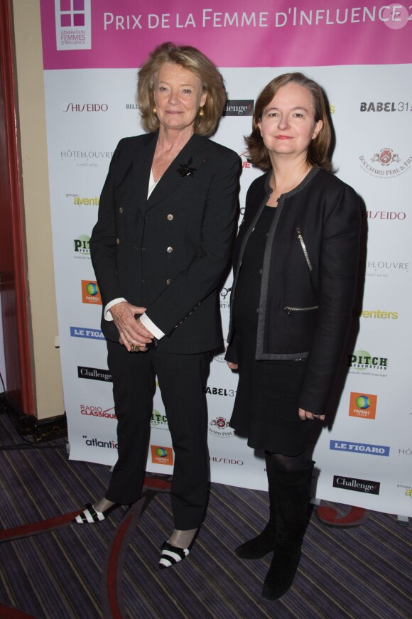 Aude de Thuin et Nathalie Loiseau (Directrice de L'Ena) - Soirée de remise des "Prix de la Femme d'Influence 2014" à l'hôtel du Louvre à Paris le 8 décembre 2014