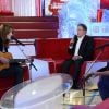 Carla Bruni, Michel Drucker et Didier Barbelivien - Enregistrement de l'émission "Vivement Dimanche" (France 2) à Paris le 10 décembre 2014.