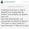 Caroline Receveur a posté sur Instagram un message dans lequel elle fait part de son coup de gueule. Décembre 2014.