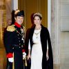 Le prince héritier Frederik de Danemark et la princesse Mary arrivant le 1er janvier 2015 pour la réception du Nouvel An à Amalienborg, Copenhague.
