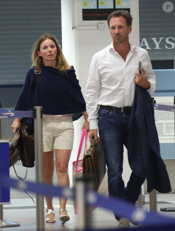 Exclusif - Geri Halliwell et son fiancé Christian Horner rentrent à Londres après avoir passé des vacances aux Caraïbes, le 5 janvier 2015