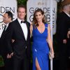 Cindy Crawford (en Versace) et son mari Rande Gerber arrivent à la cérémonie des Golden Globes le 12 janvier 2015