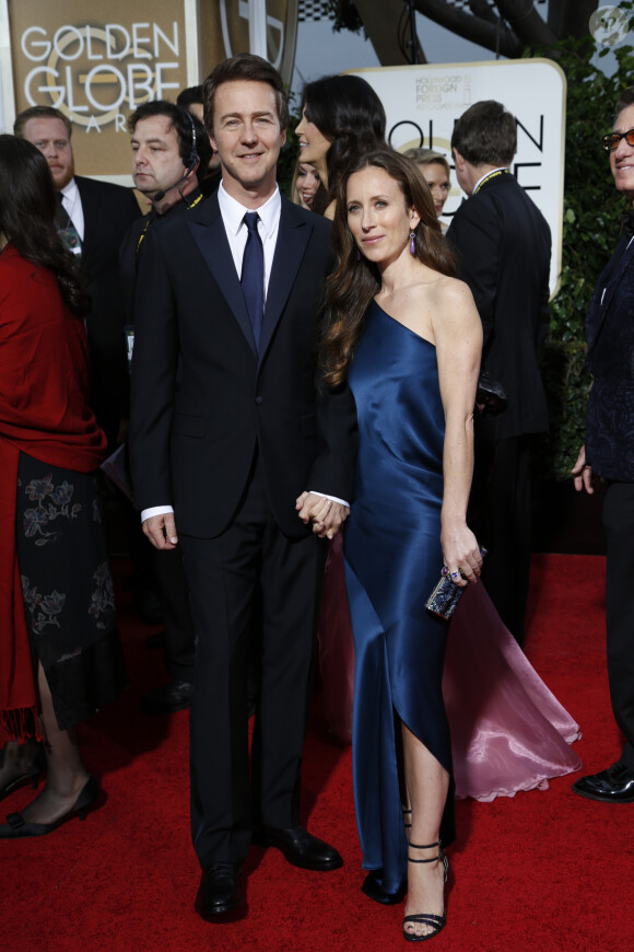 Edward Norton et sa femme Shauna - La 72e cérémonie annuelle des Golden Globe Awards à Beverly Hills, le 11 janvier 2015