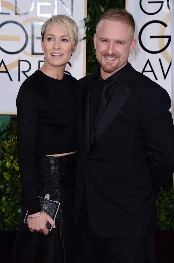 Robin Wright et Ben Foster sur le tapis rouge des Golden Globe Awards au Bervely Hilton à Los Angeles, le 11 janvier 2015.