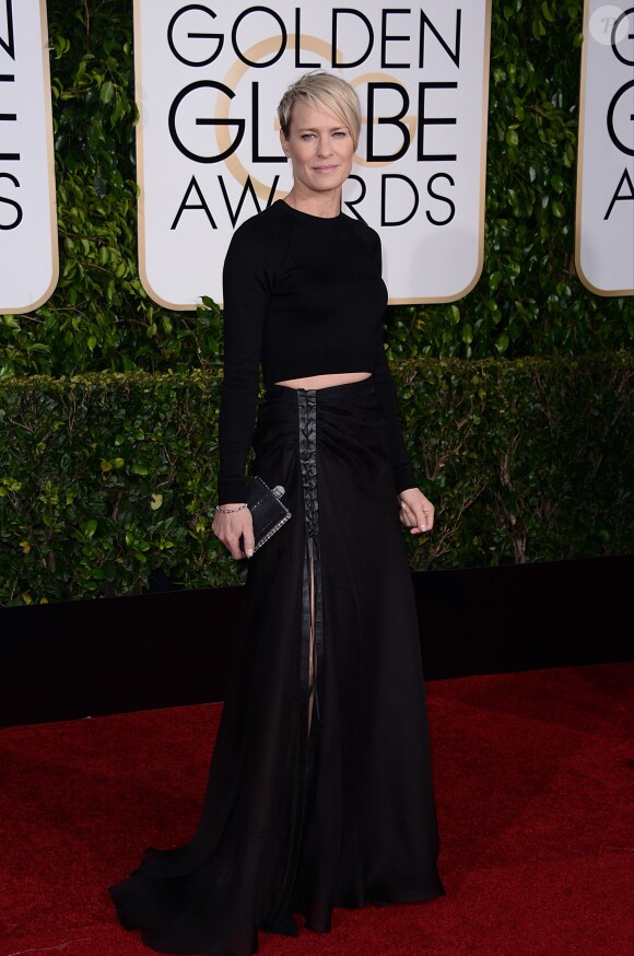 Robin Wright sur le tapis rouge des Golden Globe Awards au Bervely Hilton à Los Angeles, le 11 janvier 2015.