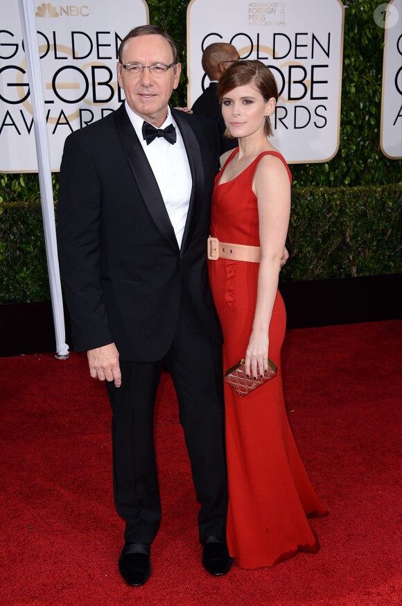 Kevin Spacey et Kate Mara sur le tapis rouge des Golden Globe Awards au Bervely Hilton à Los Angeles, le 11 janvier 2015.