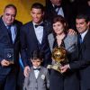 Cristiano Ronaldo, sa mère Dolores et son fils Cristiano Ronaldo Junior - Gala FIFA Ballon d'Or 2014 à Zurich, le 12 janvier 2015.