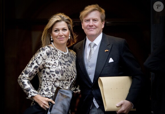 La reine Maxima et le roi Willem Alexander des Pays-Bas lors de la réception du corps diplomatique pour la réception des voeux du Nouvel An, au palais royal à Amsterdam le 14 janvier 2015.