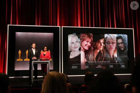 Cheryl Boone Isaacs, Chris Pine - Annonce des nominés à la 87e cérémonie des Oscars à Beverly Hills, le 15 janvier 2015.