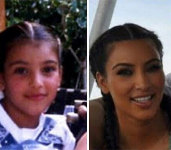 Kim Kardashian, coiffée de tresses à 6 ans (à gauche) et 30 ans (à droite). Photo postée le 16 janvier 2015.