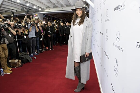 Katie Holmes arrive au défilé Marc Cain lors de la Fashion Week de Berlin. Le 20 janvier 2015.