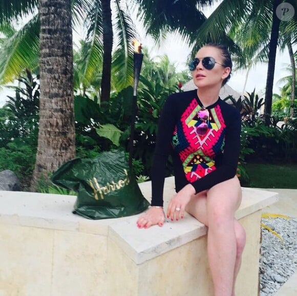 Lindsay Lohan passe une partie des fêtes de fin d'année sous le soleil de la Polynésie française. Décembre 2014