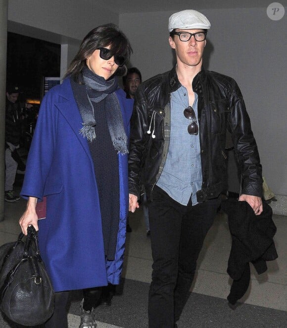 Benedict Cumberbatch et sa compagne Sophie Hunter (enceinte) prennent un vol à l'aéroport de Los Angeles, le 12 janvier 2015.