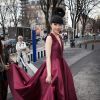 Jessica Minh Anh arrive à la Maison de la Radio pour assister au défilé Stéphane Rolland haute couture printemps-été2015. Paris, le 27 janvier 2015.