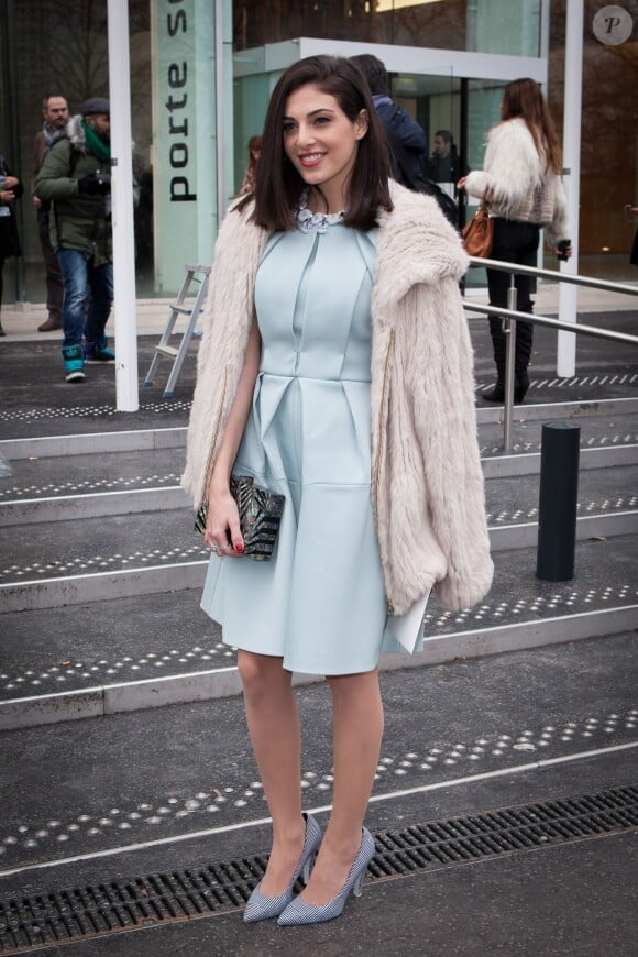 L'actrice libanaise Razane Jammal arrive à la Maison de la Radio pour assister au défilé Stéphane Rolland haute couture printemps-été2015. Paris, le 27 janvier 2015.