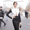 Adriana Abascal arrive à la Maison de la Radio pour assister au défilé Stéphane Rolland haute couture printemps-été2015. Paris, le 27 janvier 2015.