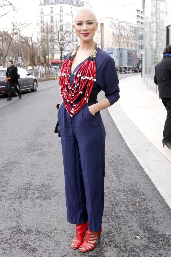 Dièse arrive à la Maison de la Radio pour assister au défilé Stéphane Rolland haute couture printemps-été2015. Paris, le 27 janvier 2015.
