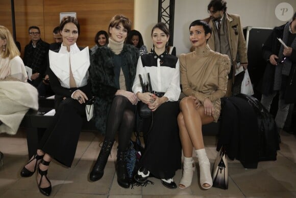 Adriana Abascal, Frédérique Bel, Vanessa Guide et Sonia Rolland assistent au défilé Stéphane Rolland haute couture printemps-été 2015 à La Maison de la Radio. Paris, le 27 janvier 2015.