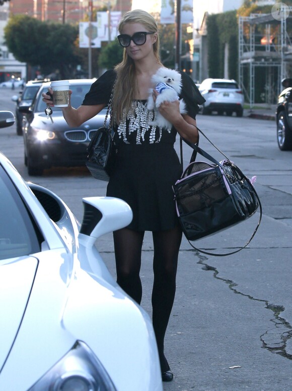 Paris Hilton et un inconnu ont acheté des boissons chaudes à West Hollywood Los Angeles, le 31 Janvier 2015