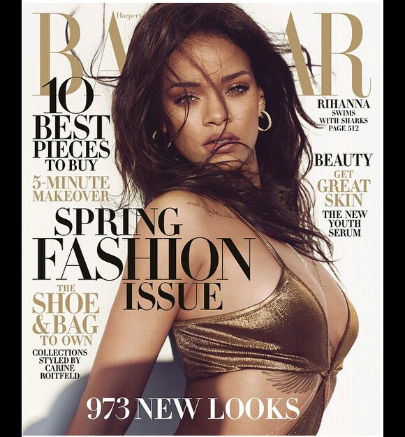Rihanna, en couverture du numéro de mars 2015 du magazine Harper's Bazaar. Photo par Norman Jean Roy.