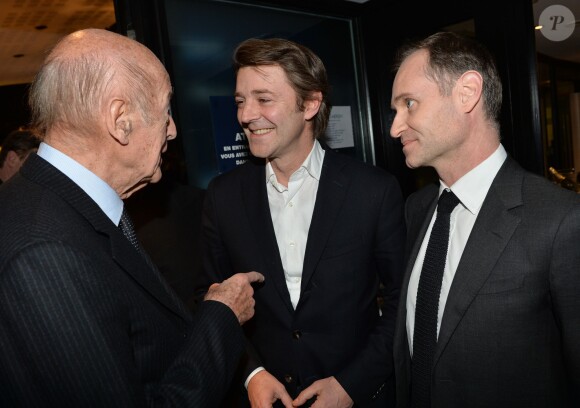 Exclusif - Valéry Giscard d'Estaing, François Baroin et Fabien Namias participent à la journée spéciale des 60 ans de la radio Europe 1 à Paris, le 4 février 2015.