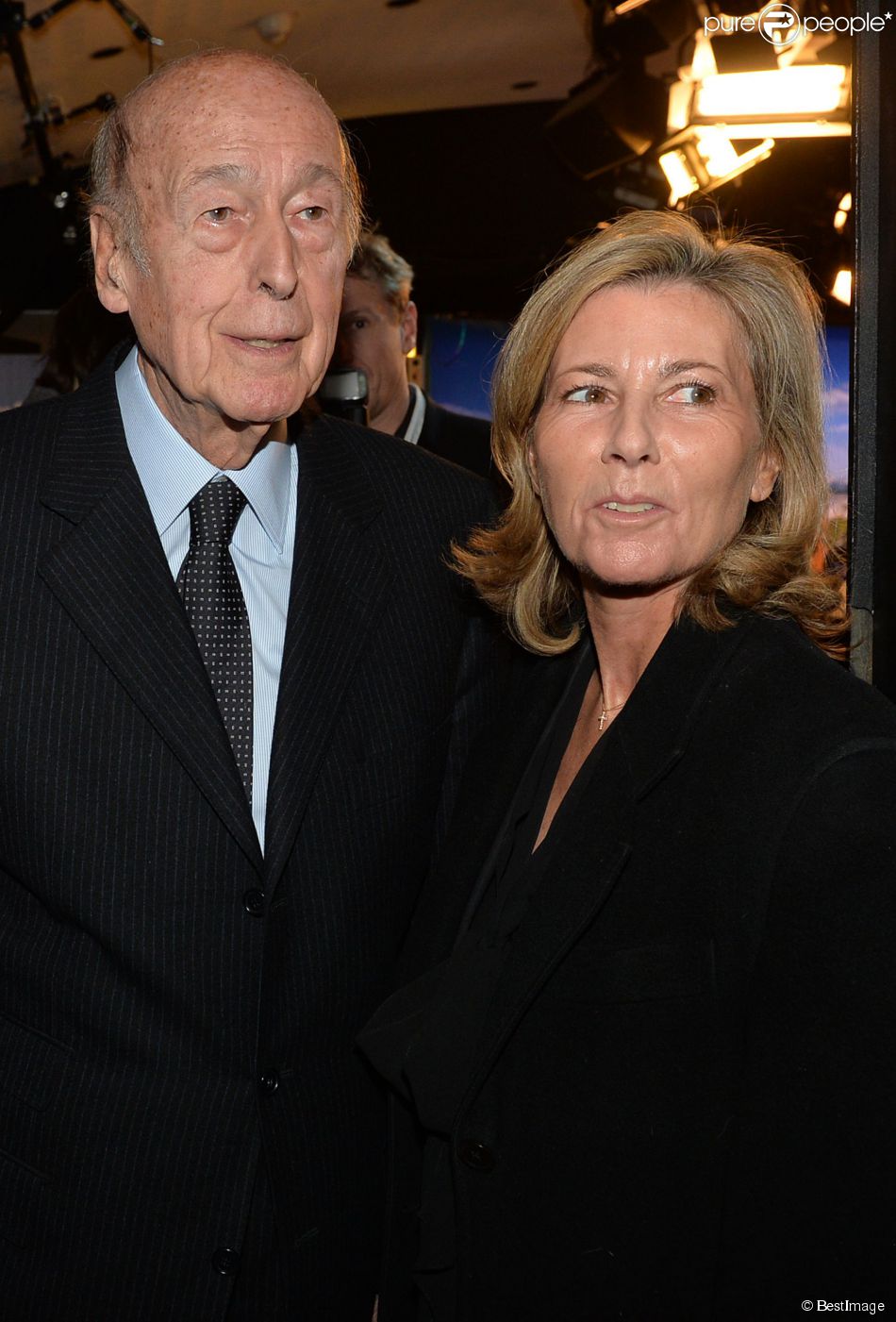 Exclusif - Valéry Giscard d&#039;Estaing et Claire Chazal participent à la journée spéciale des 60 ans de la radio Europe 1 à Paris, le 4 février 2015.