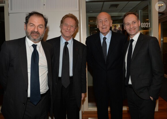 Exclusif - Denis Olivennes, Robert Namias, Valéry Giscard d'Estaing et Fabien Namias participent à la journée spéciale des 60 ans de la radio Europe 1 à Paris, le 4 février 2015.