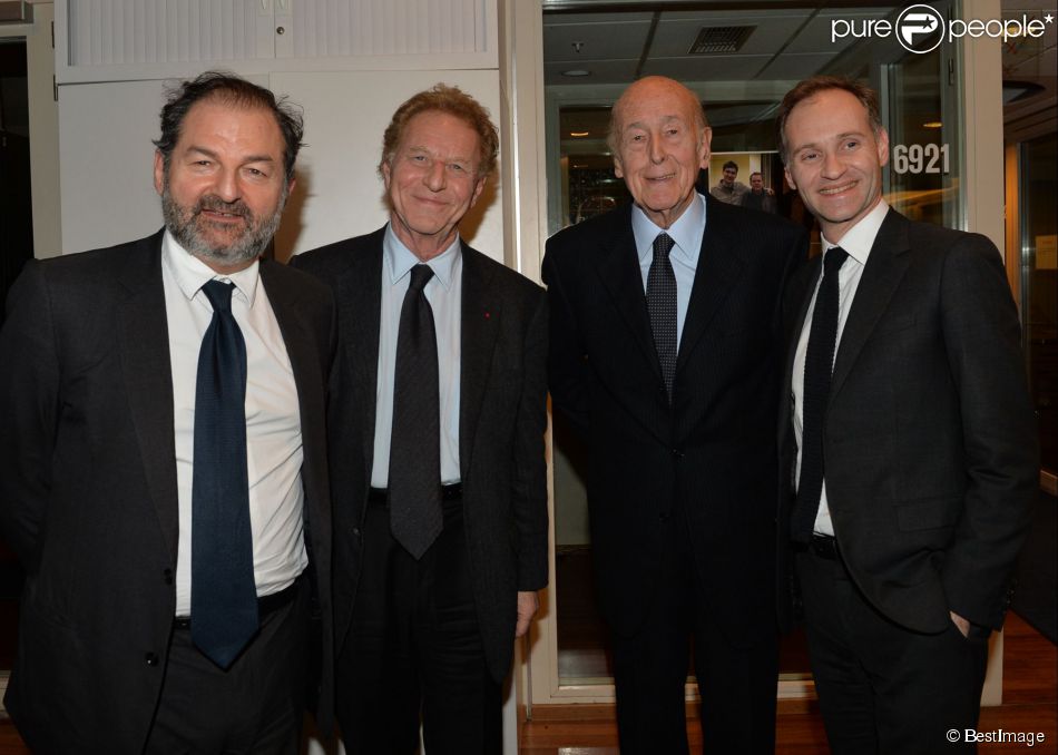 Exclusif - Denis Olivennes, Robert Namias, Valéry Giscard d&#039;Estaing et Fabien Namias participent à la journée spéciale des 60 ans de la radio Europe 1 à Paris, le 4 février 2015.