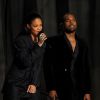 Rihanna et Kanye West interprètent "FourFiveSeconds" lors des 57e Grammy Awards au Staples Center. Los Angeles, le 8 février 2015.