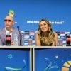 Pitbull, Claudia Leitte et João Jorge Rodrigues president de Olodum lors de la Conférence de presse pour l'ouverture de la coupe du monde 2014 au Brésil qui aura lieu à Sao Paulo, le 11 juin 2014  