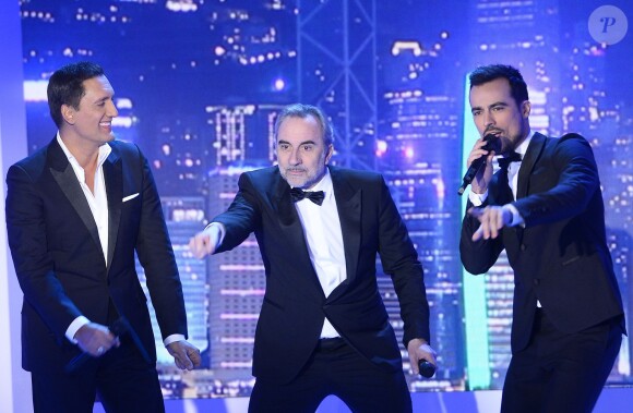 Dany Brillant, Antoine Duléry et Damien Sargue - Enregistrement de l'émission "Vivement Dimanche" à Paris le 11 Fevrier 2015.
