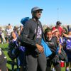 Kobe Bryant est venue encourager sa fille Natalia Diamante lors d'un match de foot à Lancaster du côté de Los Angeles, le 15 février 2015, en compagnie de son épouse Vanessa