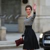 La reine Letizia d'Espagne, en déplacement le 19 février 2015 à La Corogne avec le roi Felipe VI pour la remise des médailles d'or de l'Eixo Atlantico Do Noroeste Peninsular en présence du couple présidentiel portugais, a fait sensation avec son look rétro et sophistiqué...