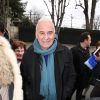 Exclusif - Michel Fugain arrivant à l'enregistrement de l'émission Vivement Dimanche au pavillon Gabriel à Paris, le 25 février 2015.