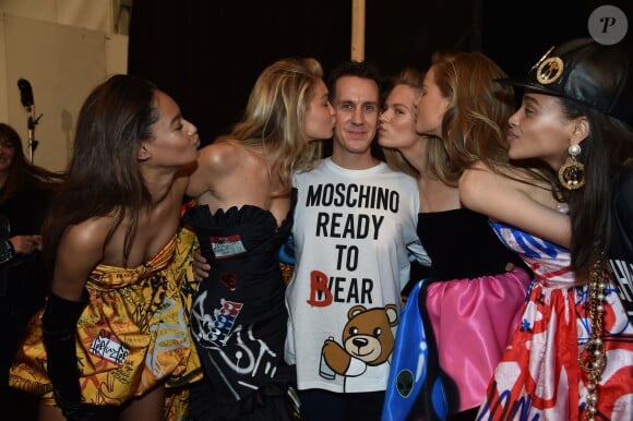 Gigi Hadid, Jeremy Scott, guest - People au défilé Moschino lors de la fashion week à Milan, le 26 février 2015.  Woman Fashion Week F/W 15-16 Moschino Front Row Milan- Italy 26-02-201526/02/2015 - Milan