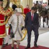 La reine Elizabeth II et le duc d'Edimbourg ont souhaité la bienvenue au président du Mexique Enrique Peña Nieto et son épouse Angelica Rivera le 3 mars 2015 à l'occasion d'une cérémonie protocolaire suivie d'un déjeuner à Buckingham, en entame de leur visite officielle de trois jours.