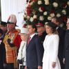 La reine Elizabeth II et le duc d'Edimbourg ont souhaité la bienvenue au président du Mexique Enrique Peña Nieto et son épouse Angelica Rivera le 3 mars 2015 à l'occasion d'une cérémonie protocolaire suivie d'un déjeuner à Buckingham, en entame de leur visite officielle de trois jours.