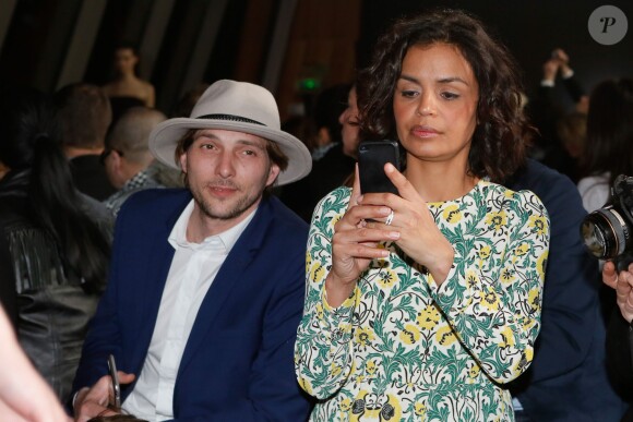 Grégory Ferrié, Laurence Roustandjee - People en front row au défilé de mode "Fatima Lopes", collection prêt-à-porter automne-hiver 2015/2016 à la Tour Eiffel, à Paris. Le 7 mars 2015