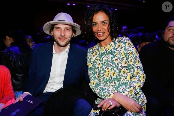 Grégory Ferrié, Laurence Roustandjee - People en front row au défilé de mode "Fatima Lopes", collection prêt-à-porter automne-hiver 2015/2016 à la Tour Eiffel, à Paris. Le 7 mars 2015