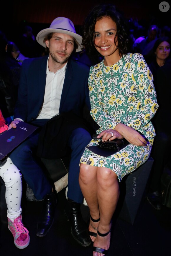 Grégory Ferrié, Laurence Roustandjee - People en front row au défilé de mode "Fatima Lopes", collection prêt-à-porter automne-hiver 2015/2016 à la Tour Eiffel, à Paris. Le 7 mars 2015