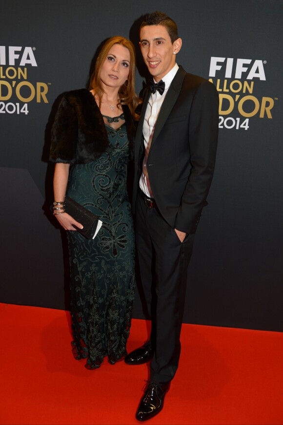 Angel Di Maria et sa femme Jorgelina lors de la cérémonie du Ballon D'Or à Zurich, le 142 janvier 2015