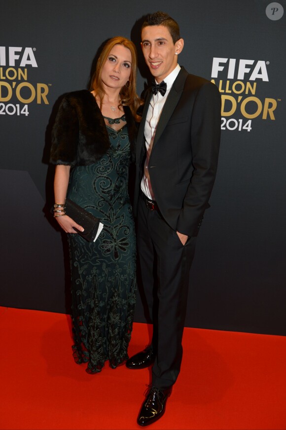 Angel Di Maria et sa femme Jorgelina à Zurich le 12 janvier 2015 pour la cérémonie du Ballon d'Or