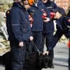 La princesse Marie de Danemark rencontre la brigade des chiens secouristes sur le site de la DEMA (Agence danoise de gestion des urgences) à Hedehusene le 13 mars 2015.