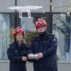 La princesse Marie de Danemark s'initie au pilotage de drones sur le site de la DEMA (Agence danoise de gestion des urgences) à Hedehusene le 13 mars 2015.