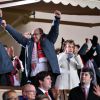 Le Prince Albert II de Monaco heureux de la qualification de l'ASM pour les quarts de finale de la Ligue des Champions, le 17 mars 2015 au Stade Louis-II, aux dépens d'Arsenal.
