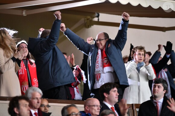 Le Prince Albert II de Monaco heureux de la qualification de l'ASM pour les quarts de finale de la Ligue des Champions, le 17 mars 2015 au Stade Louis-II, aux dépens d'Arsenal.