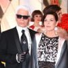 Karl Lagerfeld, la princesse Caroline de Hanovre, la princesse Charlene de Monaco, le prince Albert II de Monaco arrivant au Bal de la Rose 2014, sur le thème du constructivisme russe, au Sporting de Monte-Carlo le 29 mars 2014.